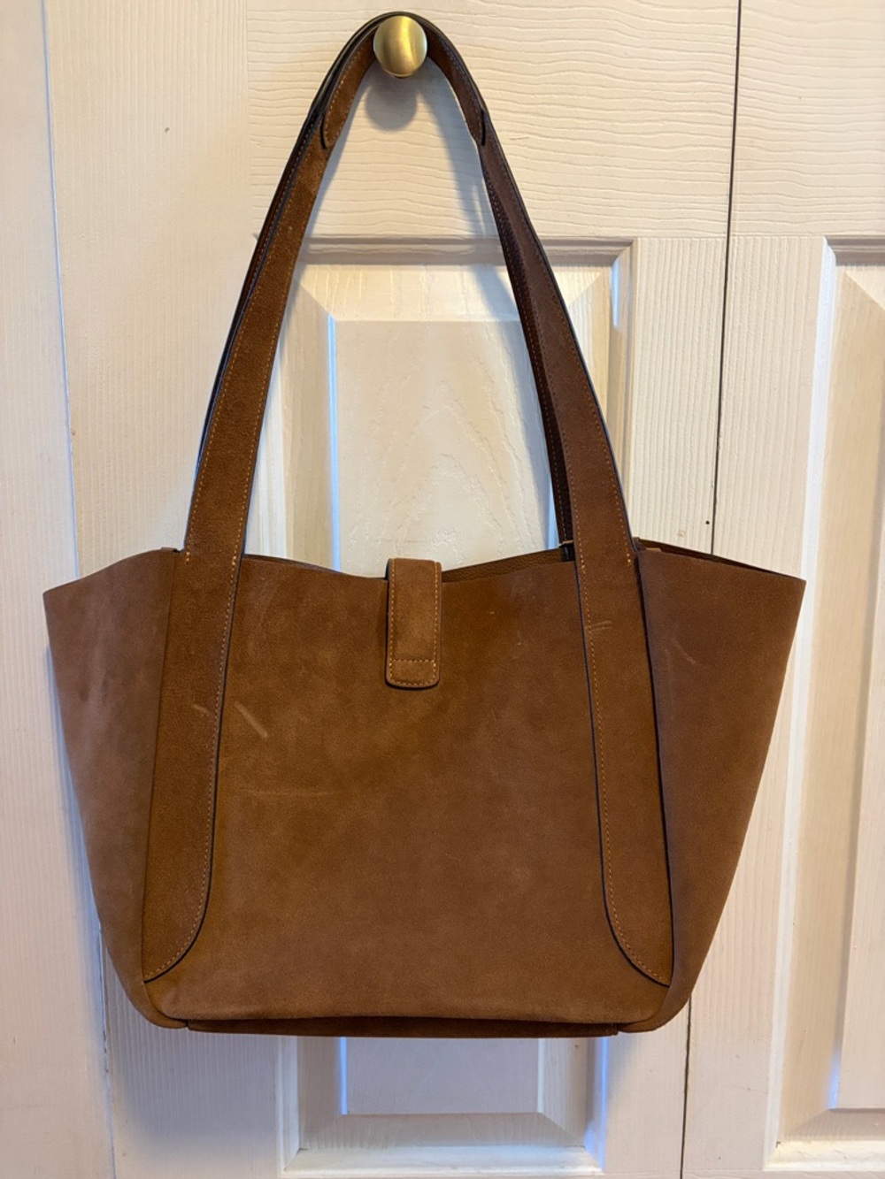Coach Brown Suede Tote with Gold Logo - Picture 2 of 4